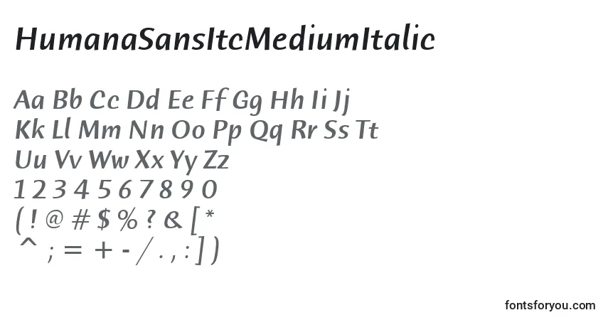 HumanaSansItcMediumItalicフォント–アルファベット、数字、特殊文字