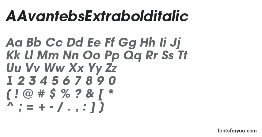 Czcionka AAvantebsExtrabolditalic – alfabet, cyfry, specjalne znaki
