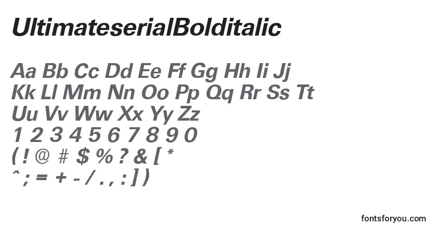 A fonte UltimateserialBolditalic – alfabeto, números, caracteres especiais