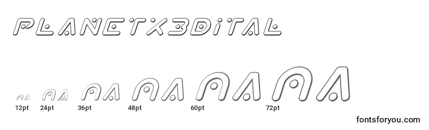 Размеры шрифта Planetx3Dital