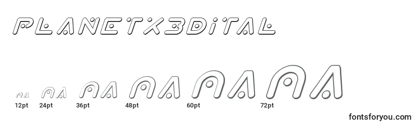 Planetx3Dital-fontin koot