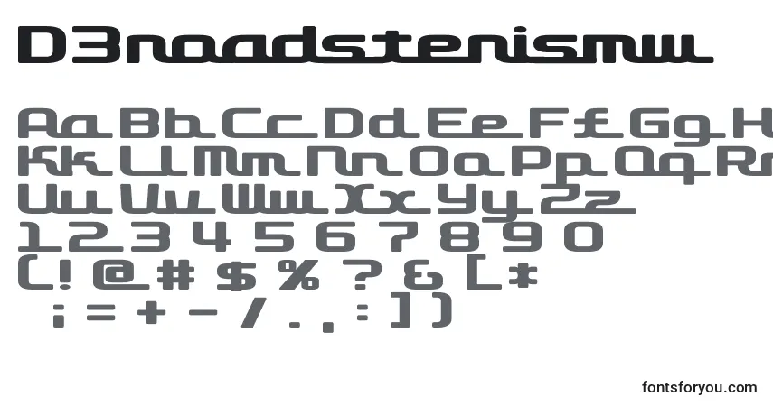 Czcionka D3roadsterismw – alfabet, cyfry, specjalne znaki