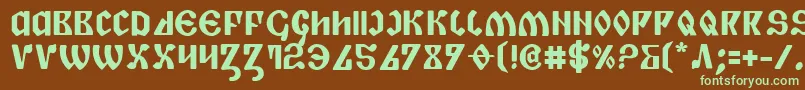 フォントPiperb – 緑色の文字が茶色の背景にあります。