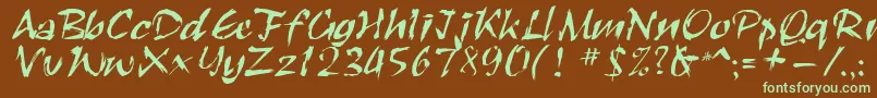 フォントRoughbrush – 緑色の文字が茶色の背景にあります。