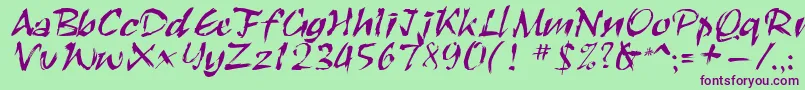 Czcionka Roughbrush – fioletowe czcionki na zielonym tle