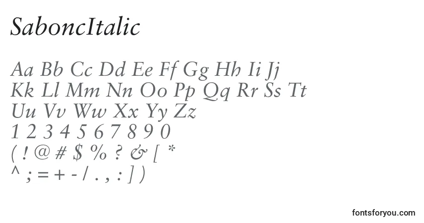 Czcionka SaboncItalic – alfabet, cyfry, specjalne znaki