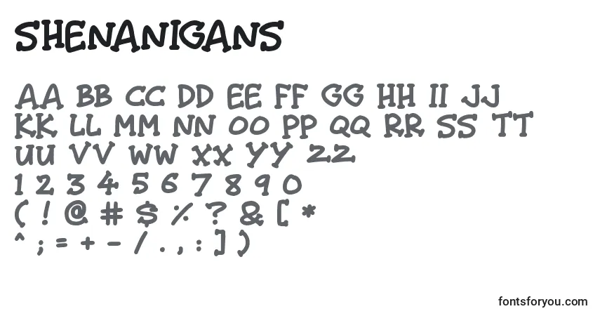 A fonte Shenanigans – alfabeto, números, caracteres especiais