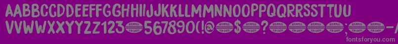 DkBocadillo-fontti – harmaat kirjasimet violetilla taustalla