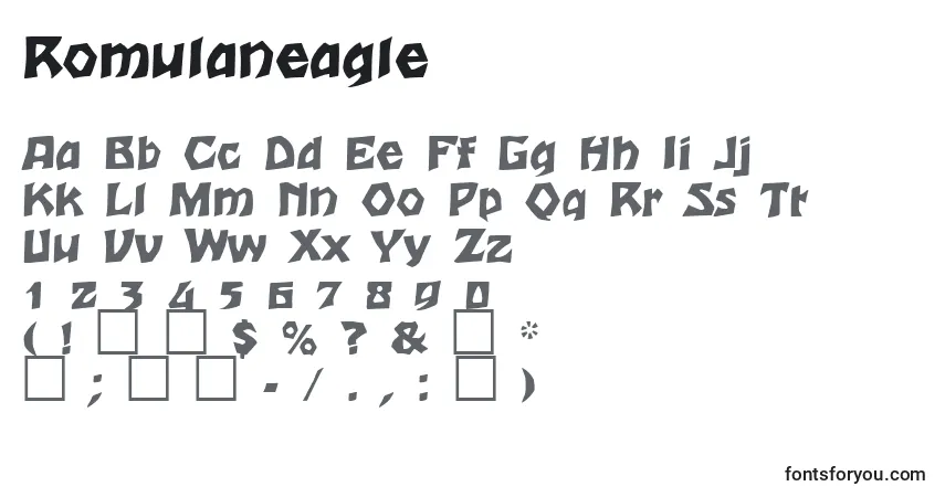 characters of romulaneagle font, letter of romulaneagle font, alphabet of  romulaneagle font