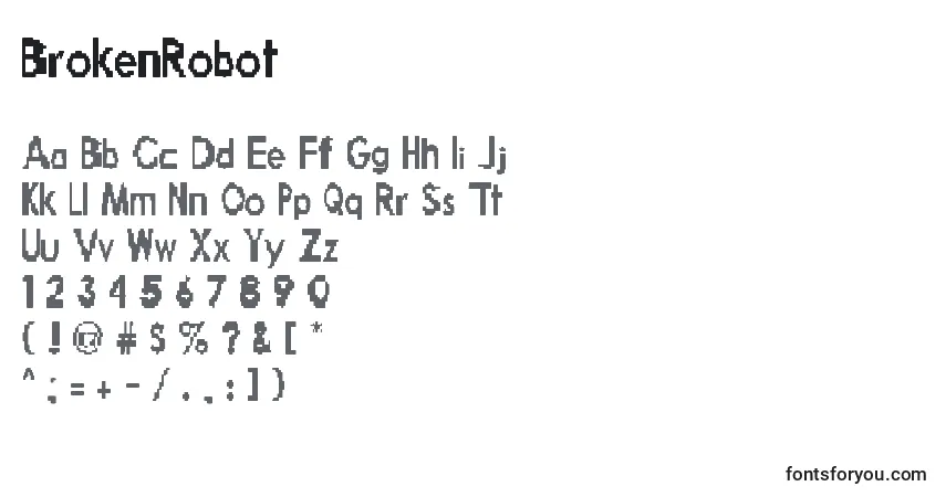 BrokenRobot-fontti – aakkoset, numerot, erikoismerkit