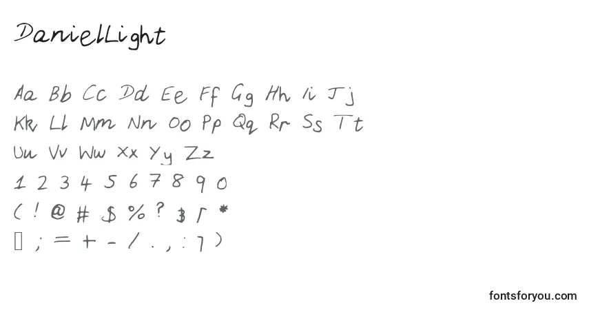 DanielLight-fontti – aakkoset, numerot, erikoismerkit