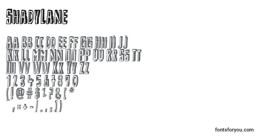 Schriftart ShadyLane – Alphabet, Zahlen, spezielle Symbole