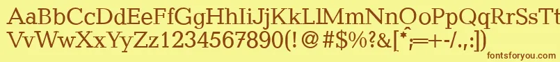 フォントQuantityRegular – 茶色の文字が黄色の背景にあります。