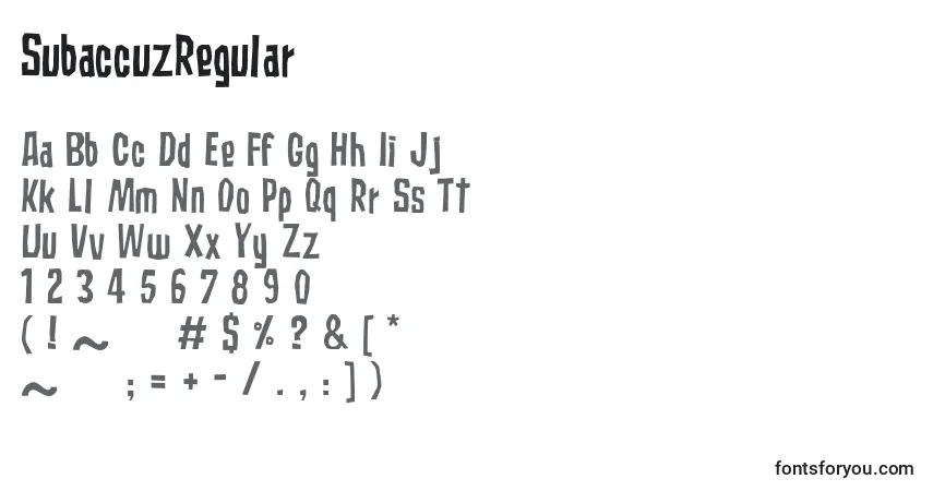 A fonte SubaccuzRegular – alfabeto, números, caracteres especiais