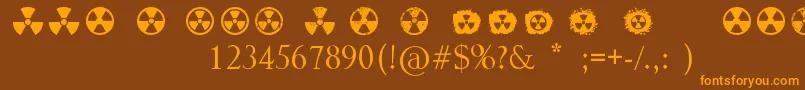 Weitere Informationen zur Radiation-Schriftart Radiation-Schriftart – Orangefarbene Schriften auf braunem Hintergrund