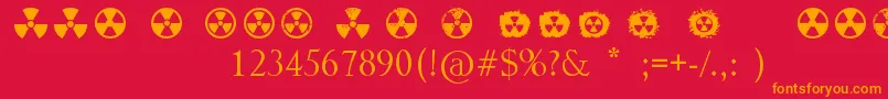 Radiation-Schriftart – Orangefarbene Schriften auf rotem Hintergrund