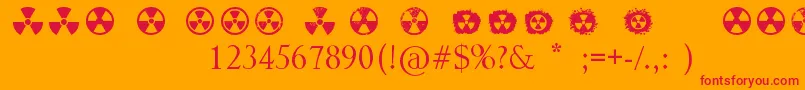 Radiation-Schriftart – Rote Schriften auf orangefarbenem Hintergrund