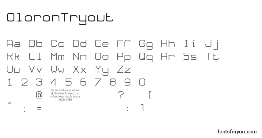 A fonte OloronTryout – alfabeto, números, caracteres especiais