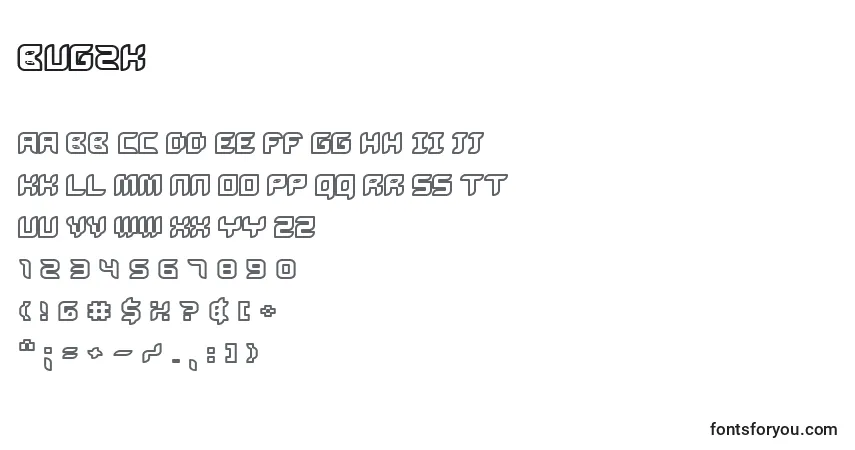 Schriftart Bug2k – Alphabet, Zahlen, spezielle Symbole
