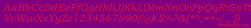 BookmanOldStyleРљСѓСЂСЃРёРІ-Schriftart – Rote Schriften auf violettem Hintergrund