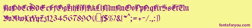 MaGotic-Schriftart – Violette Schriften auf gelbem Hintergrund