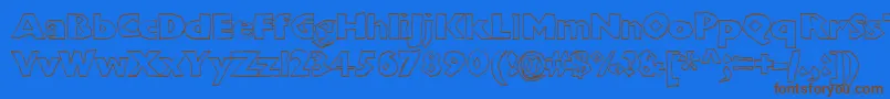 Chunkoblockooutlineheavyフォントについての詳細 フォントChunkoblockooutlineheavy – 茶色の文字が青い背景にあります。