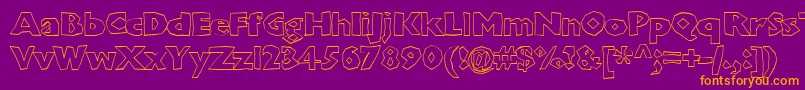 Saiba mais sobre a fonte Chunkoblockooutlineheavy Fonte Chunkoblockooutlineheavy – fontes laranjas em um fundo violeta