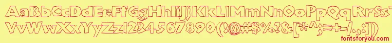 Chunkoblockooutlineheavy-Schriftart – Rote Schriften auf gelbem Hintergrund
