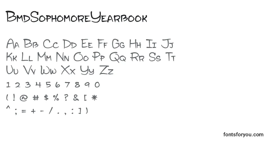 A fonte BmdSophomoreYearbook – alfabeto, números, caracteres especiais