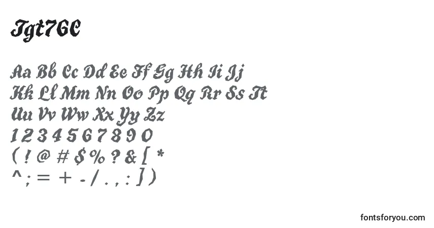 A fonte Tgt76C – alfabeto, números, caracteres especiais