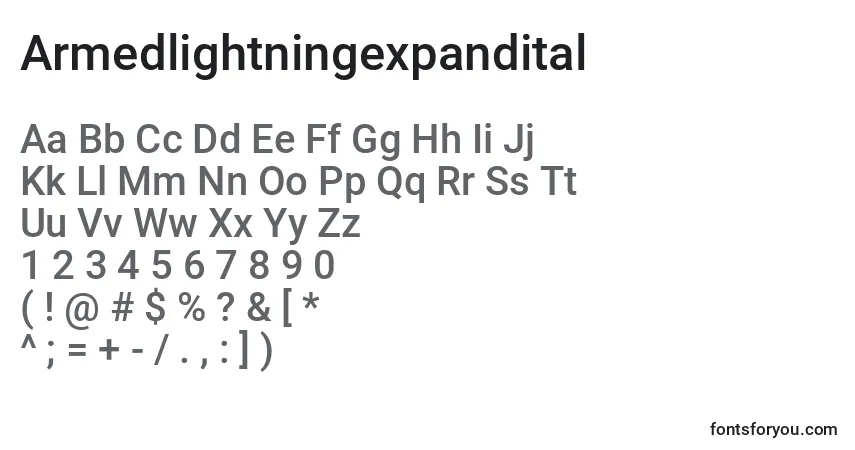 A fonte Armedlightningexpandital – alfabeto, números, caracteres especiais