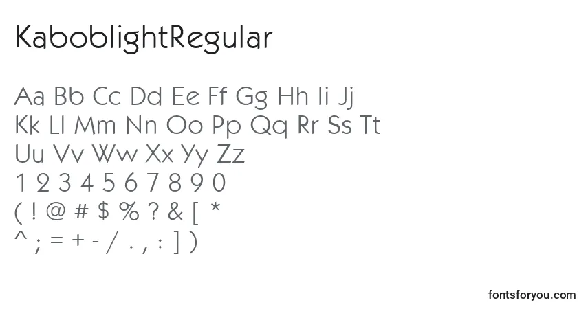 A fonte KaboblightRegular – alfabeto, números, caracteres especiais