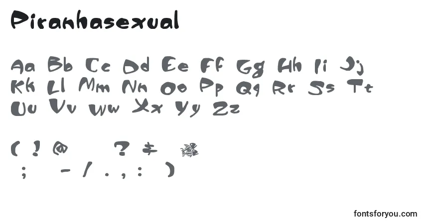 Czcionka Piranhasexual – alfabet, cyfry, specjalne znaki