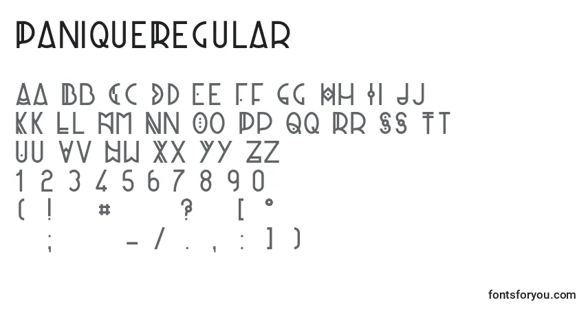 A fonte PaniqueRegular – alfabeto, números, caracteres especiais