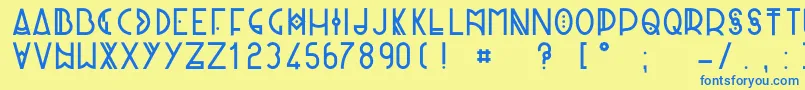 フォントPaniqueRegular – 青い文字が黄色の背景にあります。