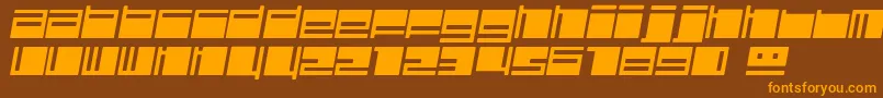 フォントPolydiscousItalic – オレンジ色の文字が茶色の背景にあります。