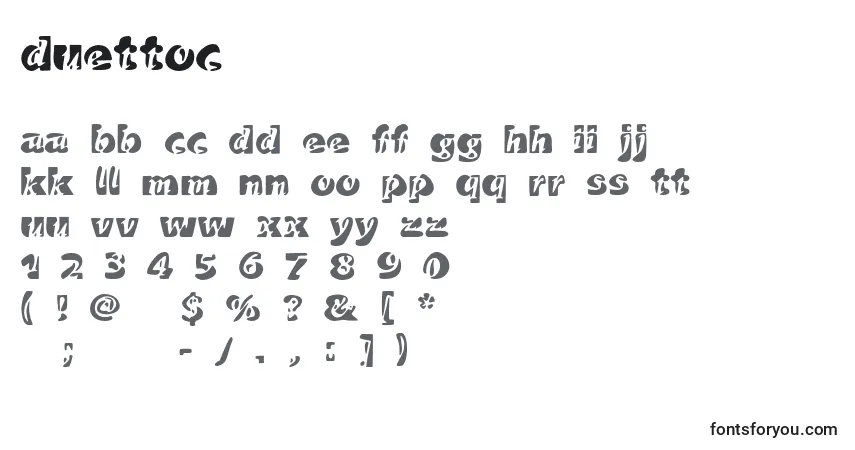 A fonte Duettoc – alfabeto, números, caracteres especiais