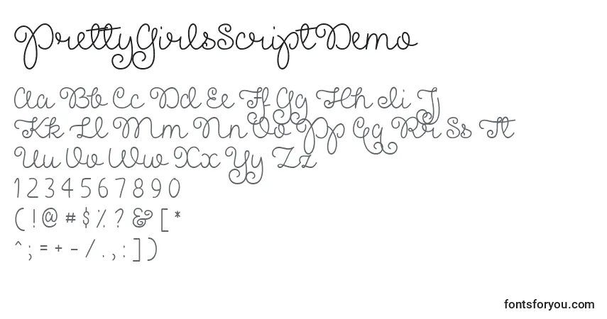 PrettyGirlsScriptDemo-fontti – aakkoset, numerot, erikoismerkit