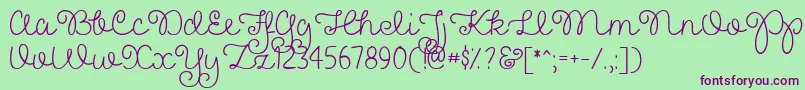 Шрифт PrettyGirlsScriptDemo – фиолетовые шрифты на зелёном фоне
