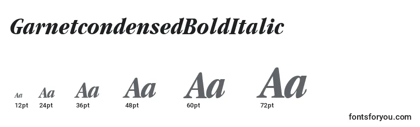 Размеры шрифта GarnetcondensedBoldItalic