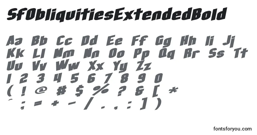 A fonte SfObliquitiesExtendedBold – alfabeto, números, caracteres especiais