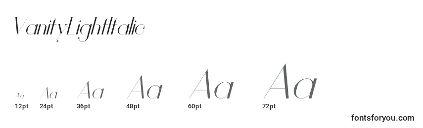 VanityLightItalic Font Sizes