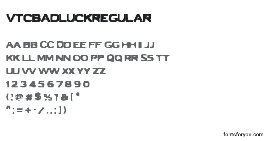 Schriftart VtcbadluckRegular – Alphabet, Zahlen, spezielle Symbole