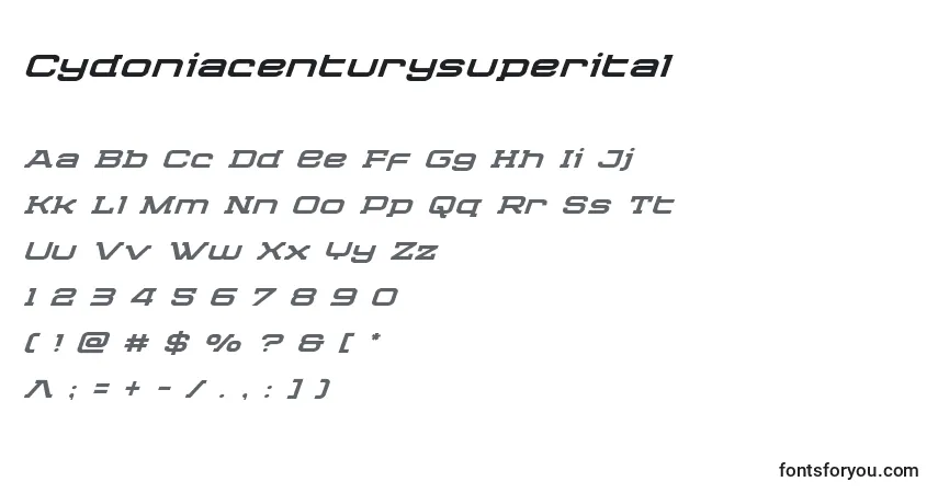 Cydoniacenturysuperital-fontti – aakkoset, numerot, erikoismerkit