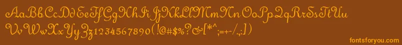 フォントMerveille – オレンジ色の文字が茶色の背景にあります。