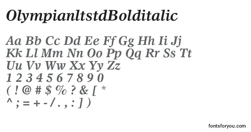 Шрифт OlympianltstdBolditalic – алфавит, цифры, специальные символы