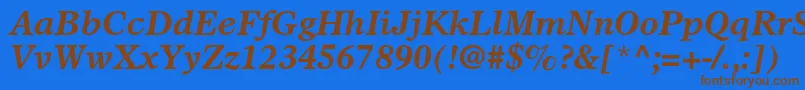 フォントOlympianltstdBolditalic – 茶色の文字が青い背景にあります。