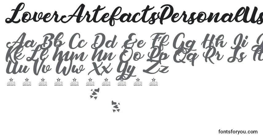 Czcionka LoverArtefactsPersonalUse – alfabet, cyfry, specjalne znaki