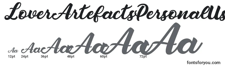 LoverArtefactsPersonalUse Font Sizes