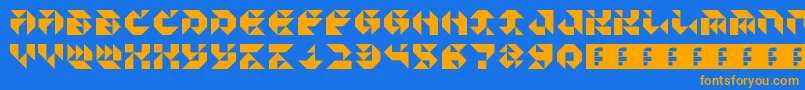 ParticulatorIii-Schriftart – Orangefarbene Schriften auf blauem Hintergrund